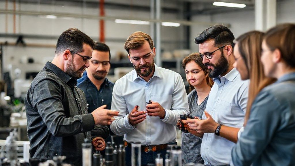 多元化专业团队讨论定制电子烟产品设计和制造策略，展现灵活性和以客户为中心的方法